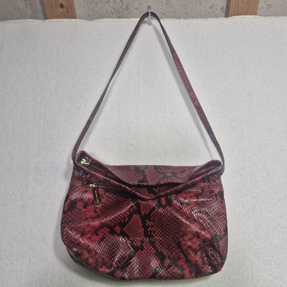 Michael Kors Daria Foldover Clutch W/Strap In Red Leather Shoulder Bag